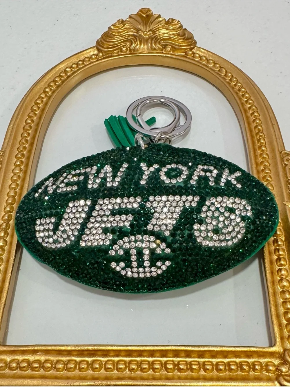 New NYJETS Green Crystal Football Keychain